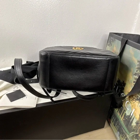 Gucci Black Double G Marmont Mini Backpack with Gold Hardware - Picture 4 of 11